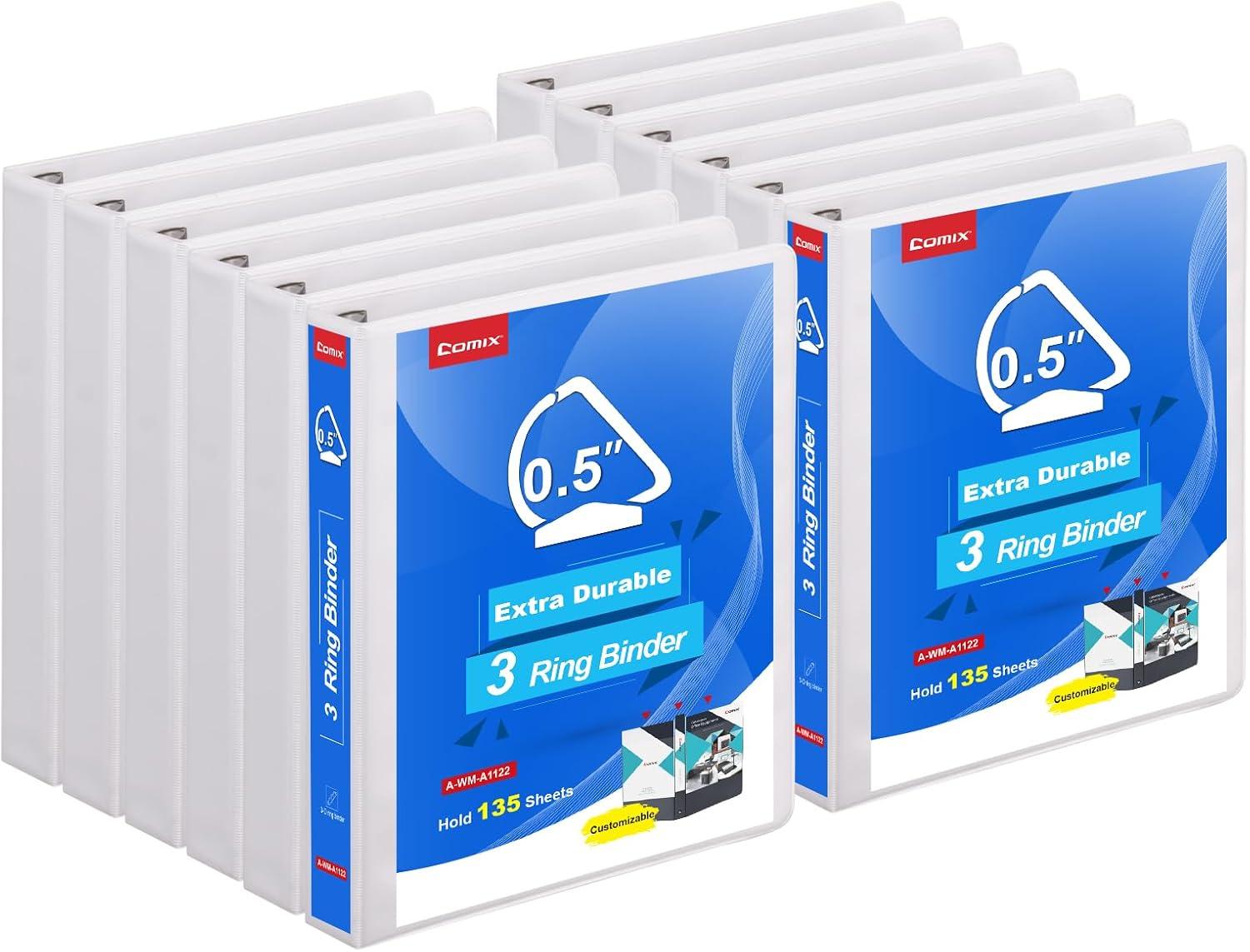 image:imageCOMIX Heavy Duty 05 inch SlantD Ring View Binder 12 inch 3 Ring Binders Hold 125 Sheets of 85 x 11 Paper 12 Pack WhiteWhite