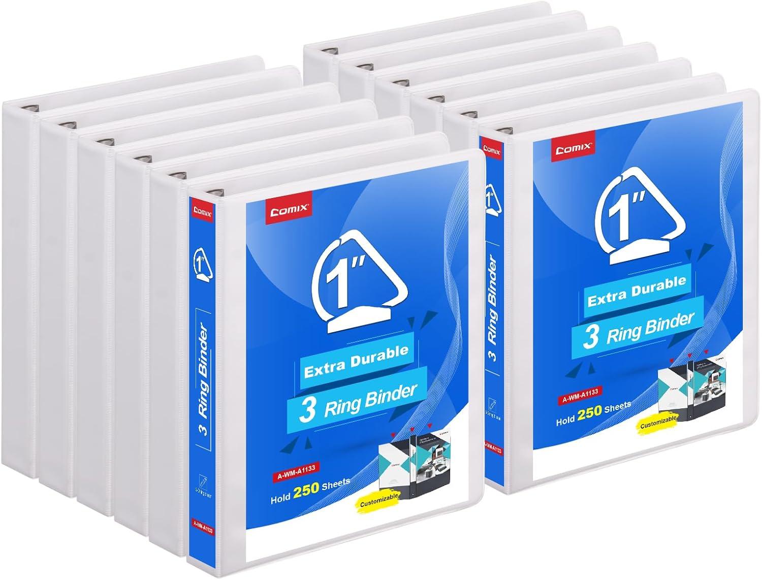 image:imageCOMIX Heavy Duty 05 inch SlantD Ring View Binder 12 inch 3 Ring Binders Hold 125 Sheets of 85 x 11 Paper 12 Pack WhiteWhite