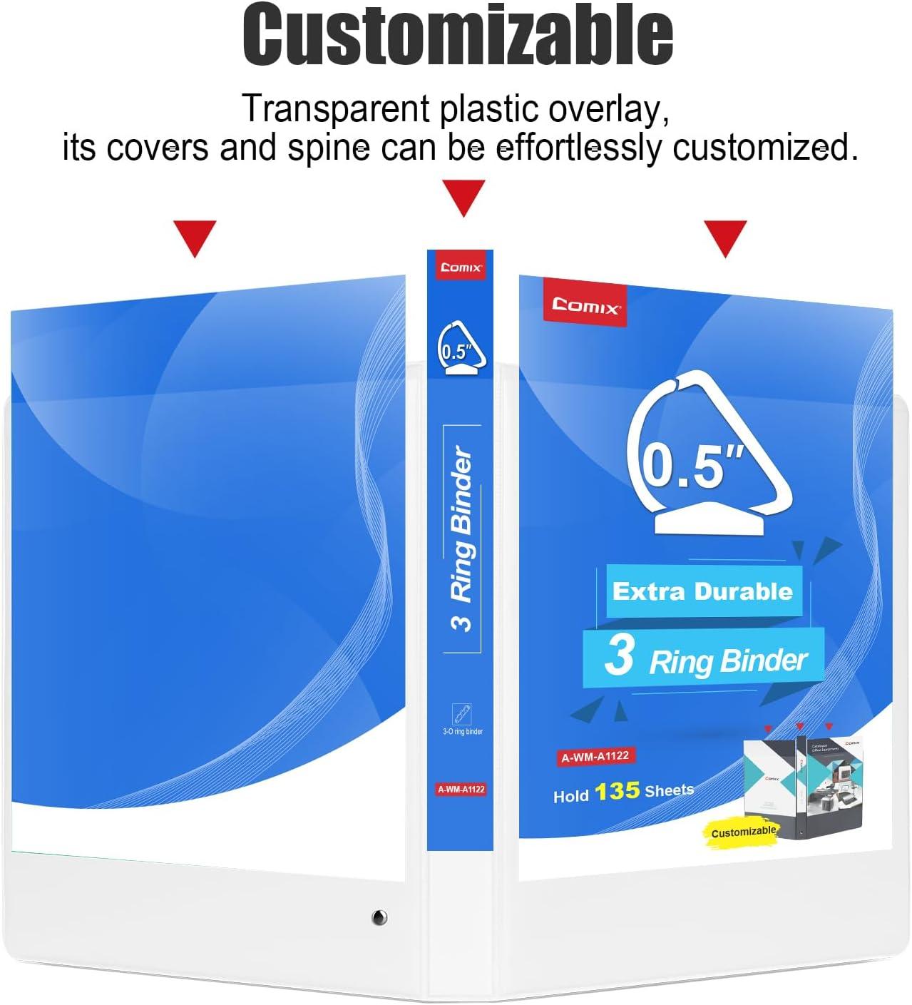 image:imageCOMIX Heavy Duty 05 inch SlantD Ring View Binder 12 inch 3 Ring Binders Hold 125 Sheets of 85 x 11 Paper 12 Pack WhiteWhite