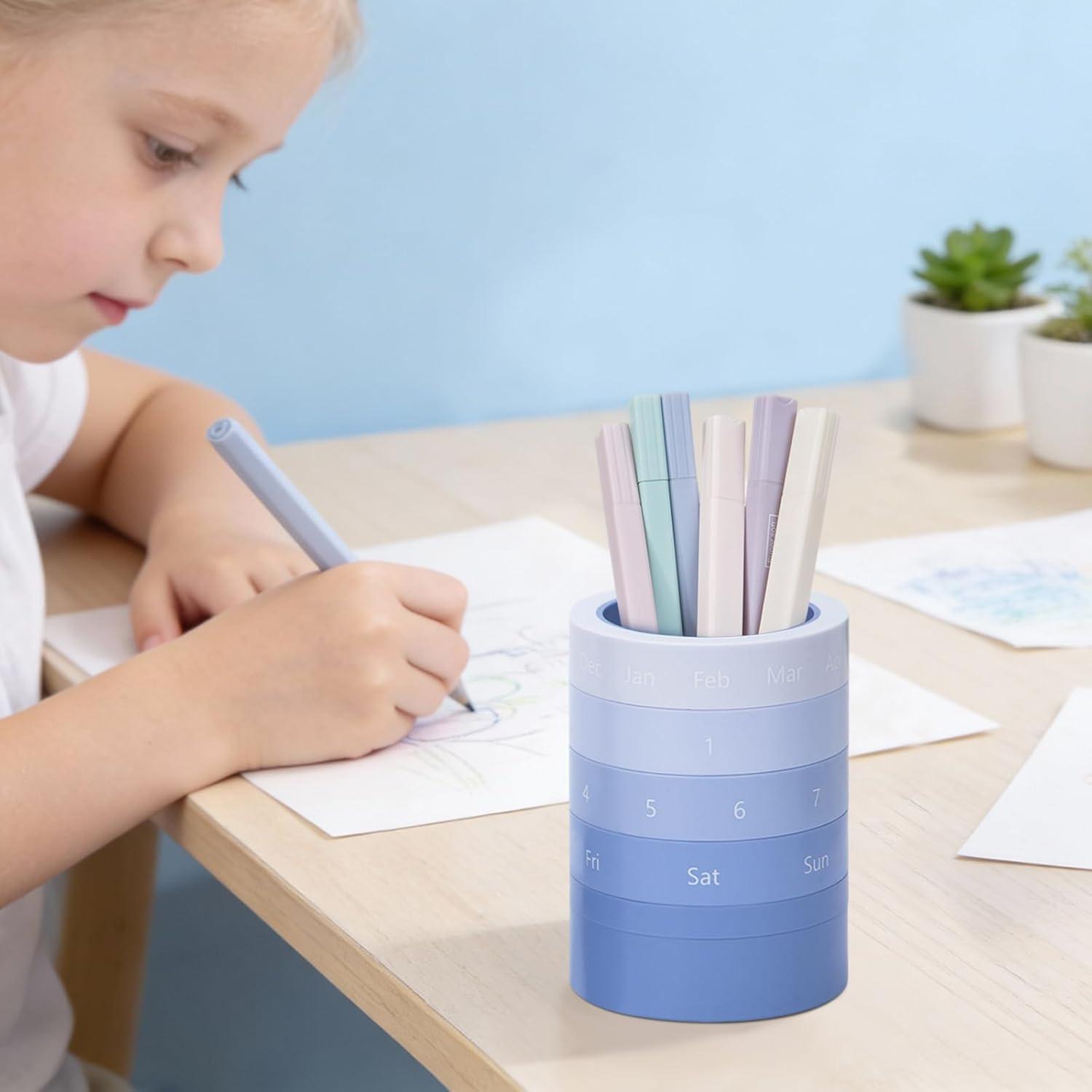 image:imageComix Calender Pen Holder for Desk Cute Platsic Pencil Holder Green Desk Organizer for Home School Office SuppliesBlue