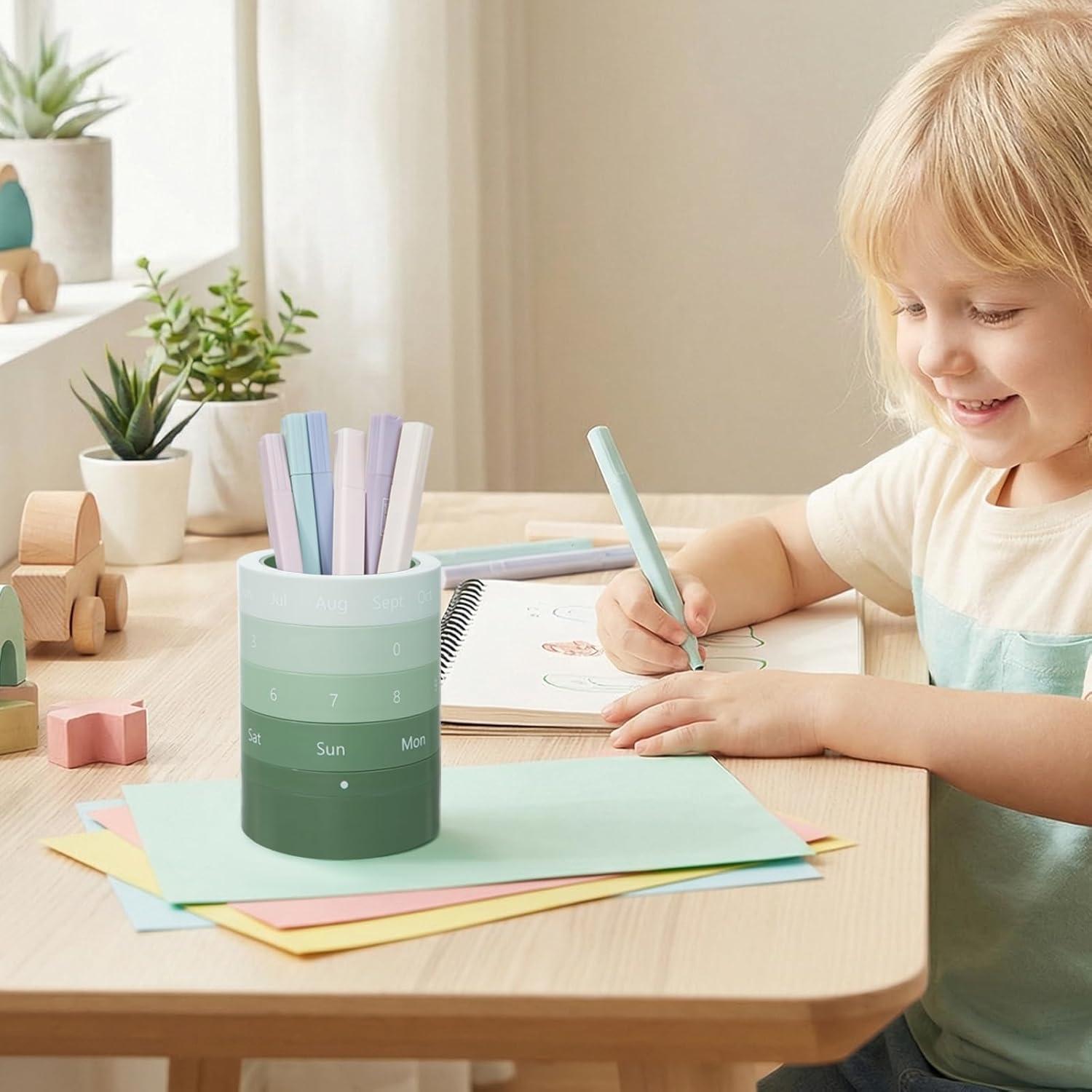 image:imageComix Calender Pen Holder for Desk Cute Platsic Pencil Holder Green Desk Organizer for Home School Office SuppliesGreen