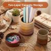 Comix Calender Pen Holder for Desk, Cute Platsic Pencil Holder, Green Desk Organizer for Home School Office Supplies(Brown)