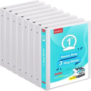 COMIX Heavy Duty 3 Ring Binder 0.5 inch with Clear View Cover, 1/2″ Round Ring View Binder, PVC-Free, 100 Sheets Capacity of US Letter Size Paper, Office ＆ School Supplies, 12 Pack (White)(White)