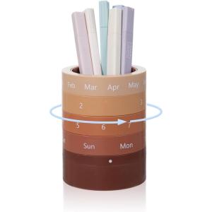Comix Calender Pen Holder for Desk, Cute Platsic Pencil Holder, Green Desk Organizer for Home School Office Supplies(Brown)