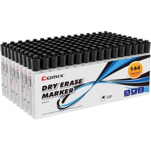 Comix Dry Erase Markers, Black Color, 4 Sets of 36 Markers, 144 Markers Total, Chisel Tip Whiteboard Makrers for Classroom, Teachers, Office, School Supplies(Black Color)