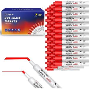 Comix Low Odor Dry Erase Markers, Chisel Tip, Red Color, 36 Count Whiteboard Marker for Office, School, Classroom, Teachers(Red Color 36 Count)