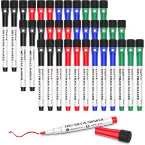 Comix Magnetic Dry Erase Markers, Fine Tip Whiteboard Markers with Eraser Cap, 36 Count 4 Colors Low Odor Black Markers for Kids Teachers