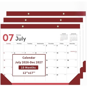 COMIX Desk Calendar 2026-2027, 17″ x 12″ Monthly Desktop Planner Pad with Frosted Cover, 18 Months July 2026 to December 2027, Thick 120 GSM Paper for Office School Home(3pack-wine Red Minimalist)